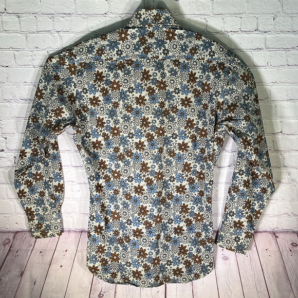 Equilirbio Italy Men's Flower Print Long Sleeve Slim Fit Shirt. Size: Medium - Picture 7 of 10
